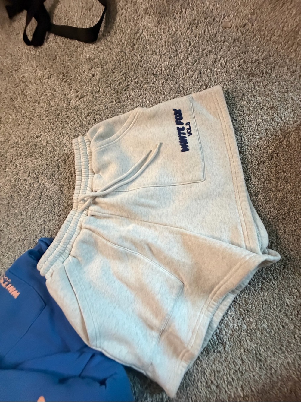 Light Gray Cozy Sweatshorts with Navy Embroidered Logo white fox